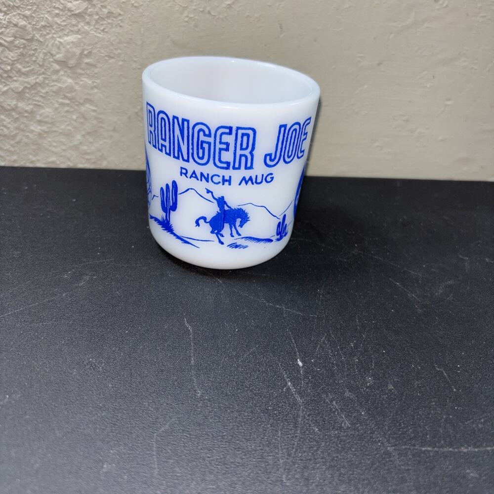 Vtg HAZEL ATLAS Ranger Joe Rancher Mug Cowboy Western Blue & White